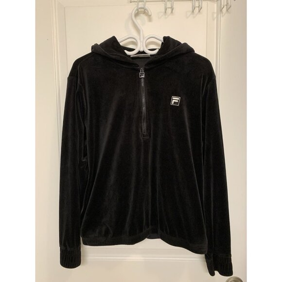 FILA Black Velour Quarter Zip Medium Velvet Hoodie - Picture 1 of 9